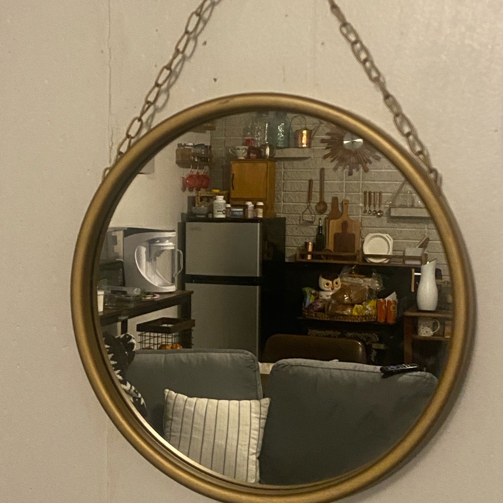 Gold Circular Wall Mirror with Chain